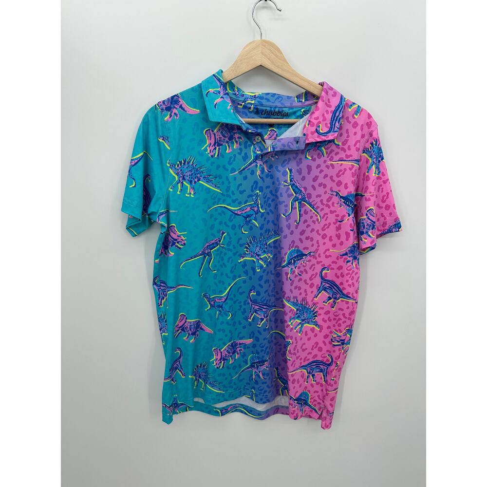 Chubbies Kids‎ The Dino Delight Dinosaur Polo Shirt Golf Bright Neon Size YXL